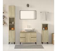 QJBSAVVA Ensemble de meubles de salle de bain en bois de chêne Sonoma 3 pièces avec meuble sous lavabo et 2 armoires de salle de bain - 80 x 33 x 60 cm - Espace de rangement flexible - Design flexible