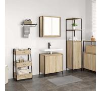 QJBSAVVA Ensemble de meubles de salle de bain en bois de chêne Sonoma 60 cm, sous vasque, avec miroir et espace de rangement, durable et résistant à l'humidité, pour salle de bain