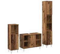 QJBSAVVA Ensemble de meubles de salle de bain en bois recyclé 3 pièces - Design rustique avec pieds en épingle à cheveux - Espace de rangement pratique pour accessoires de salle de bain