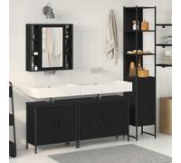 QJBSAVVA Ensemble de meubles de salle de bain en chêne noir - Ensemble complet de 4 pièces avec armoire, étagère et miroir - Design moderne pour espace de rangement et de rangement