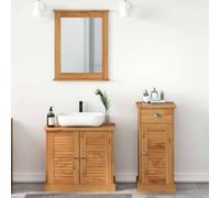 QJBSAVVA Ensemble de meubles de salle de bain en pin massif avec miroir et étagère, 37 x 34 x 80 cm, design rustique avec porte à charnière et résistance à la chaleur, pour salle de bain, WC et