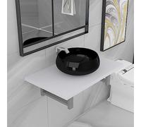 QJBSAVVA Ensemble de meubles de salle de bain - Étagère murale avec lavabo rond en céramique - 60 x 40 x 16,3 cm - Blanc et noir - Design élégant pour salle de bain, buanderie et maquillage
