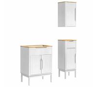 QJBSAVVA Ensemble de Meubles de Salle de Bain Floro 3 Pièces en Bois de Pin Massif Blanc, Mobilier Comprenant Meuble sous Évier, Colonne de Rangement et Placard Mural Suspendu