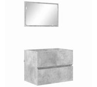 QJBSAVVA Ensemble de meubles de salle de bain gris béton 60 cm - Ensemble de meubles de salle de bain modernes avec miroir et tiroir - Meubles de salle de bain muraux en bois pour petites salles de