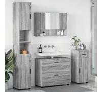 QJBSAVVA Ensemble de meubles de salle de bain - Gris Sonoma - 30 x 35 x 192 cm de haut - Étagère de salle de bain avec miroir, 3 tiroirs, 6 portes - Design moderne en bois pour petites salles de bain