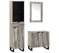 QJBSAVVA Ensemble de meubles de salle de bain modernes 3 pièces - 38 x 33 x 160 cm - En bois de manguier massif - Avec miroir, tiroirs et étagères - Solution de rangement pour salle de bain, WC et