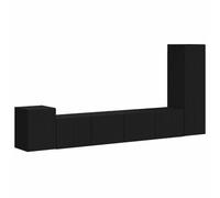 QJBSAVVA Ensemble de meubles TV à monter au mur en bois noir, 3 pièces, étagère avec portes, design moderne, espace de rangement, salon, pour téléviseur et home cinéma