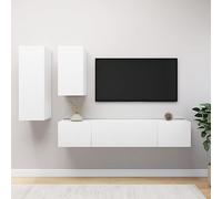 QJBSAVVA Ensemble de meubles TV blancs - Design moderne - Grand espace de rangement - Commode TV suspendue en bois pour salon