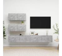 QJBSAVVA Ensemble de meubles TV gris béton en bois - Design moderne avec grand espace de rangement - Commode TV suspendue pour salon