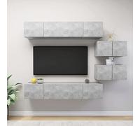 QJBSAVVA Ensemble de meubles TV gris béton en bois - Design moderne avec grand espace de rangement - Commode TV suspendue pour salon