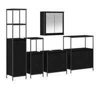 QJBSAVVA Ensemble de Mobilier de Salle de Bain 5 Pièces en Bois d'Ingénierie, Meuble sous-Vasque, Colonne de Rangement, Armoire Murale avec Miroir et Placards, Chêne Noir