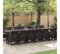 QJBSAVVA Ensemble de salle à manger en polyrotin 15 pièces 400 x 100 cm + 14 chaises, marron, résistant aux UV, terrasse, balcon