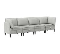 QJBSAVVA Ensemble de salon 4 pièces, canapé d'angle moderne et sièges centraux en tissu, ensemble de canapé modulaire avec coussins pour le salon, gris clair, pieds marrons, cadre en contreplaqué