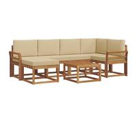 QJBSAVVA Ensemble de Salon de Jardin 7 Pièces en Bois d'Acacia Massif, Canapé Modulable d'Extérieur avec Coussins, Table et Pouf pour Terrasse et Balcon, Naturel et Beige