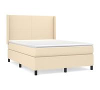 QJBSAVVA Ensemble Lit 140x190 cm Matelas et Surmatelas Tissu Crème | Structure en bois massif avec tête réglable et ressorts ensachés pour chambre à coucher.
