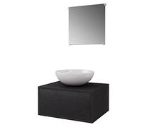 QJBSAVVA Ensemble Meuble de Salle de Bain 3 Pièces avec Vasque à Poser et Miroir, Petit Cabinet Toilette Mural en Bois Aggloméré, Noir et Blanc, 40 x 34 x 20 cm