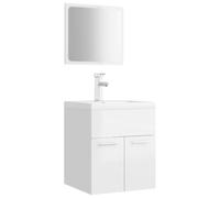 QJBSAVVA Ensemble Meuble de Salle de Bain Blanc Brillant, Meuble sous Vasque en Aggloméré avec Lavabo Céramique, Robinet, Bonde de Vidage et Miroir, 41 x 38,5 x 46 cm