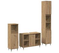 QJBSAVVA Ensemble Meuble Salle de Bain 3 Pièces, avec Meuble sous Lavabo, Armoire Haute et Placard de Rangement, Bois d'Ingénierie Chêne Artisanal, Mobilier Moderne pour l'Intérieur
