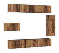 QJBSAVVA Ensemble Meuble TV Mural 8 Pièces en Bois d'Ingénierie, Meuble Salon Suspendu Moderne avec 6 Portes et 4 Étagères, Design Gain de Place pour Petit Appartement, Coloris Bois Ancien