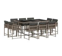 QJBSAVVA Ensemble Repas de Jardin 11 Pcs, Table et 10 Chaises Gris | Mobilier encastrable pour terrasse et cour, idéal pour repas en plein air avec 10 assises confortables.