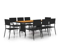 QJBSAVVA Ensemble Repas de Jardin 9 Pcs Table Bois Acacia 8 Chaises Noir | Salon de jardin pour repas en terrasse ou patio avec table en acacia solide et huit chaises ergonomiques.