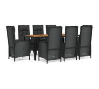 QJBSAVVA Ensemble Repas Jardin 9 Pcs Table Acacia 8 Chaises Inclinables | Mobilier de terrasse comprenant une grande table en bois d'acacia et huit fauteuils réglables avec coussins d'assise.