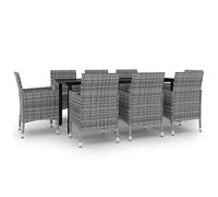 QJBSAVVA Ensemble Repas Jardin 9 Pcs Table en Verre 8 Fauteuils Résine | Mobilier de terrasse comprenant une grande table noire et huit sièges confortables avec coussins pour repas en plein air.