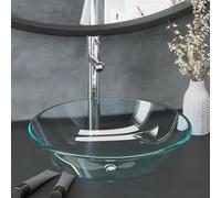 QJBSAVVA Ensemble robinet de lavabo rond en verre trempé avec robinet à levier unique et bonde pop-up 42 cm pour salle de bain