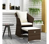 QJBSAVVA Ensemble salon de balcon 2 pièces en rotin 65 x 54 x 84 cm et tabouret 42 x 43 x 36 cm, 110 kg, ensemble de balcon avec coussins