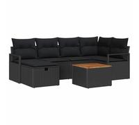 QJBSAVVA Ensemble Salon de Jardin 7 Pièces en Résine Tressée Noir | Mobilier modulable pour terrasse et jardin avec coffres de rangement intégrés sous les assises pour six personnes.