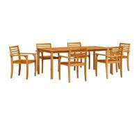 QJBSAVVA Ensemble Table et 8 Chaises Jardin en Bois d'Acacia Massif Marron | Mobilier de repas extérieur pour 8 personnes, conçu pour les moments de partage sur votre terrasse ou dans le jardin.
