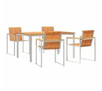 QJBSAVVA Ensemble Table et Chaises de Jardin 5 Pcs en Acacia Marron | Id%c3%a9al pour terrasse et jardin, ce salon moderne allie acier robuste et bois d'acacia avec coussins d%c3%a9houssables.