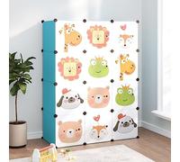 QJBSAVVA Étagère cube pour enfants à 12 cubes en plastique PP bleu avec cadre en acier - Organisateur pour jouets, livres et chaussures - Structure robuste - Facile à nettoyer - 110 x 46,5 x 144 cm