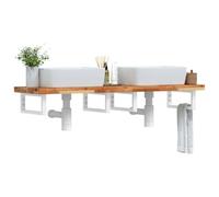 QJBSAVVA Étagère de lavabo 140 x 40 cm en bois d'acacia et acier blanc - Étagère murale moderne avec capacité de charge de 100 kg - Peu encombrante - Pour couloir, cuisine et chambre à coucher