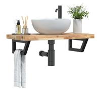 QJBSAVVA Étagère de lavabo murale, 60 x 40 cm, en bois d'acacia massif, support en acier noir, charge maximale : 100 kg, moderne, avec porte-serviettes, meuble de salle de bain, pour petits et petits