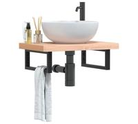 QJBSAVVA Étagère de lavabo murale 60 x 40 x 4 cm en bois de hêtre massif et acier noir - Design moderne robuste et durable - Peu encombrante - Pour salle de bain, invités, toilettes et petites salles