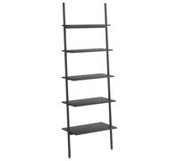 QJBSAVVA Étagère Échelle Inclinée à 5 Niveaux, Bibliothèque de Rangement de Style Industriel en Acier et Bois d'Ingénierie pour Salon Bureau et Chambre, 64 x 34 x 185,5 cm, Noir