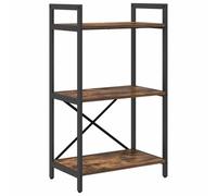 QJBSAVVA Étagère Industrielle 3 Niveaux, Bibliothèque au Design Loft, Étagère de Rangement en Bois d'Ingénierie et Cadre en Acier, 56 x 34 x 96 cm, pour Salon et Bureau, Chêne Fumé