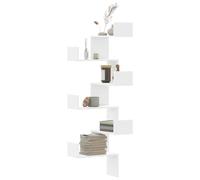 QJBSAVVA Étagère murale d'angle en bois - Blanc - 45 x 45 x 147 cm - Design moderne avec grande capacité de charge - Pour salon, chambre à coucher et salle de bain