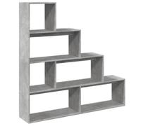 QJBSAVVA Étagère séparatrice de pièce 4 Niveaux, Bibliothèque escalier Design en Bois d'ingénierie, Meuble de Rangement modulable, Gris béton, 143,5 x 29 x 143,5 cm