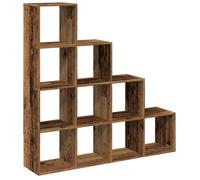 QJBSAVVA Étagère Séparatrice de Pièce à 4 Niveaux, Bibliothèque Escalier en Bois d'Ingénierie avec 10 Compartiments, Meuble de Rangement pour Salon et Bureau, Vieux Bois, 131,5 x 29 x 131,5 cm