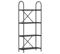 QJBSAVVA Étagère sur pied 60 x 30 x 146 cm, chêne noir, bois/métal, 4 compartiments, pour salon, bureau, couloir