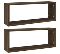 QJBSAVVA Étagères Murales Cube Lot de 2, Étagère de Rangement en Bois d'Ingénierie, Présentoir Mural pour Salon et Chambre, Design Moderne, Chêne Marron, 60 x 15 x 23 cm