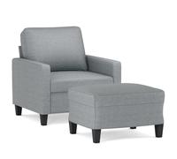 QJBSAVVA Fauteuil avec tabouret, gris clair, fauteuil rembourré moderne, largeur d'assise 60 cm, fauteuil de relaxation avec repose-pieds et structure en métal, fauteuil de salon confortable pour