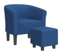 QJBSAVVA Fauteuil Cabriolet avec Repose-Pied, Chaise d'Appoint en Tissu Bleu et Bois pour Salon, Chambre et Bureau, Siège de Détente Moderne avec Pouf Rembourré
