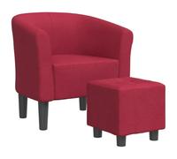 QJBSAVVA Fauteuil Cabriolet avec Repose-Pied, Chaise d'Appoint en Tissu pour Salon et Chambre, Fauteuil Crapaud de Salon Rembourré avec Pouf Capitonné, Rouge Bordeaux