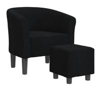 QJBSAVVA Fauteuil Cabriolet avec Repose-Pied Noir, Chaise d'Appoint Moderne en Tissu pour Salon, Chambre et Bureau, Fauteuil Crapaud Rembourré avec Cadre en Bois, Boutons Tuftés