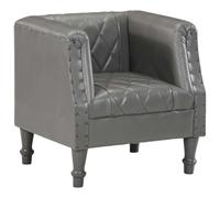 QJBSAVVA Fauteuil Cabriolet en Cuir Véritable Gris, Chaise de Salon avec Pieds en Bois de Manguier Massif, Fauteuil Crapaud Vintage Rembourré pour Bureau et Séjour, 60x57x64 cm