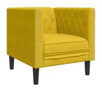 QJBSAVVA Fauteuil Chesterfield en Velours Jaune, Chaise de Canapé Rembourrée avec Boutons Tuftés et Pieds en Bois pour Salon, Chambre et Bureau, 71 x 74,5 x 70,5 cm