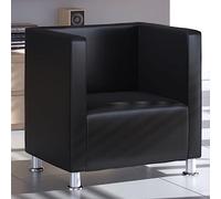 QJBSAVVA Fauteuil club en cuir synthétique noir avec pieds en métal - 71 x 54 x 69 cm - Fauteuil lounge moderne pour salon, chambre à coucher et balcon - Dossier confortable - Charge maximale : 110 kg